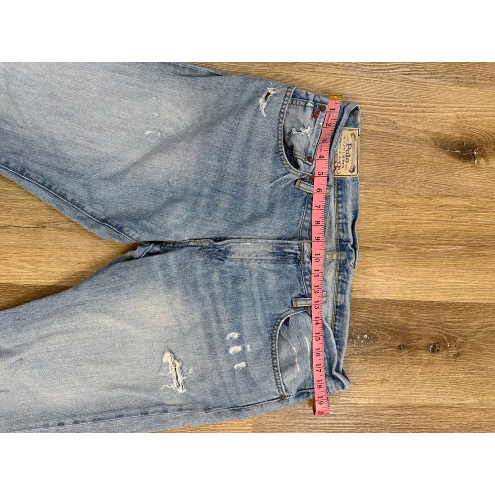 Polo‎ Ralph Lauren Varick Slim Straight Distressed Light Wash Blue Jeans 36x32